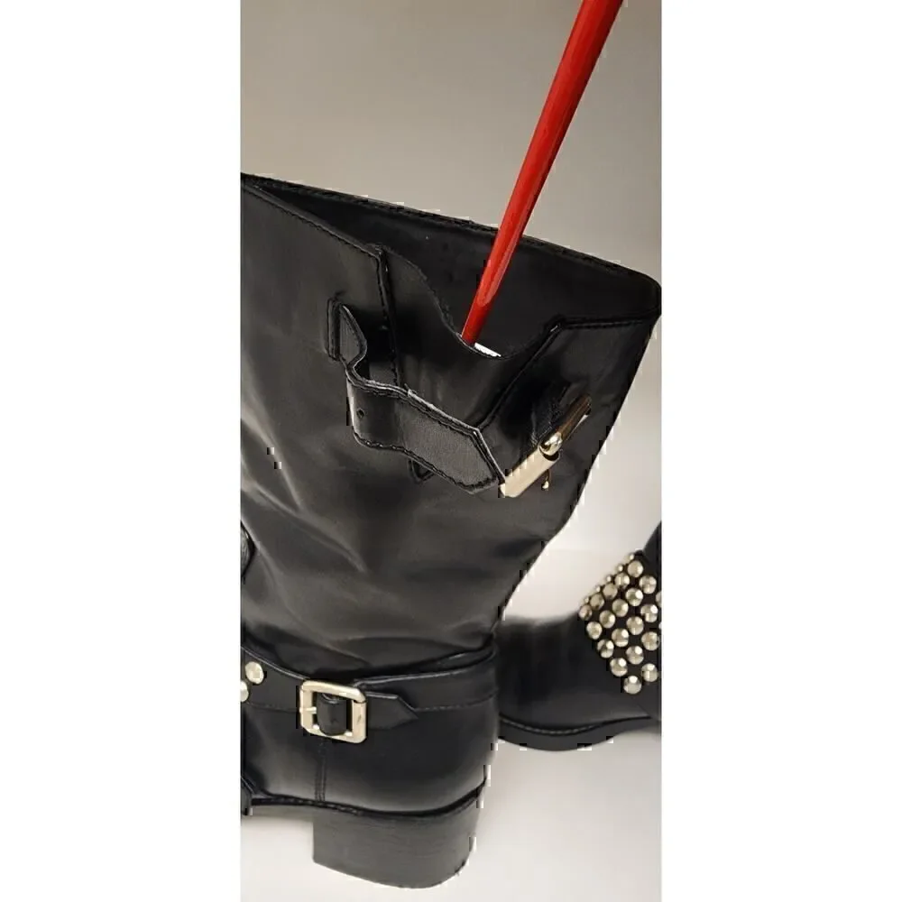 BCBGeneration BC-Halen Black Leather Studded Buckle Boots 7B/37